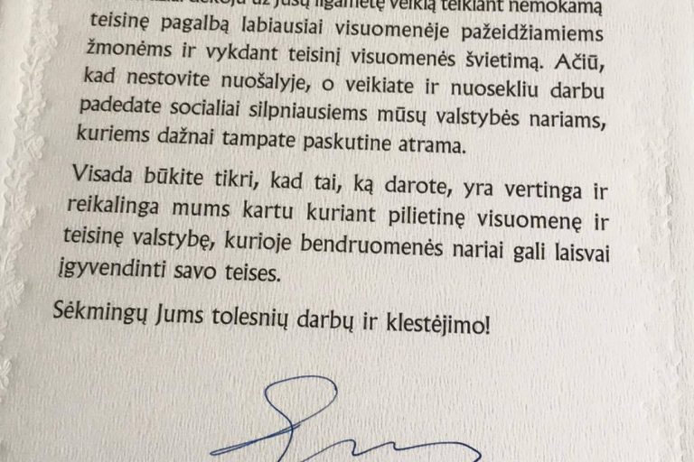 Prezidentes padeka VU Teises klinikai